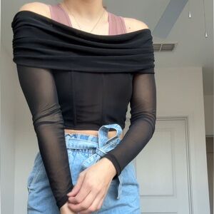 Blue Blush Black Mesh Off the Shoulder Top M